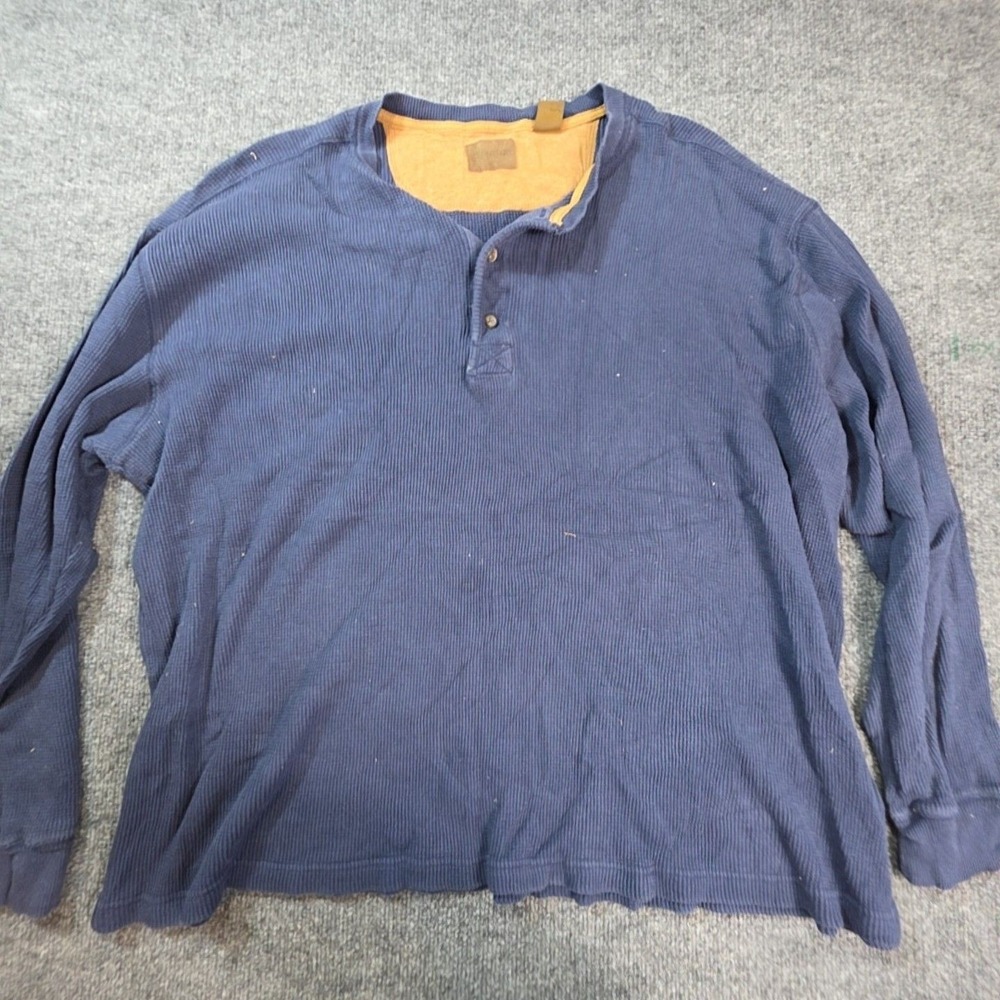 St. John's Bay Shirt Mens 2XL Blue Thermal Henley Long Sleeve Knit Top Casual
